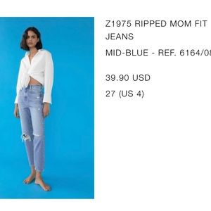 Zara Ripped Mom Jeans size USA 4